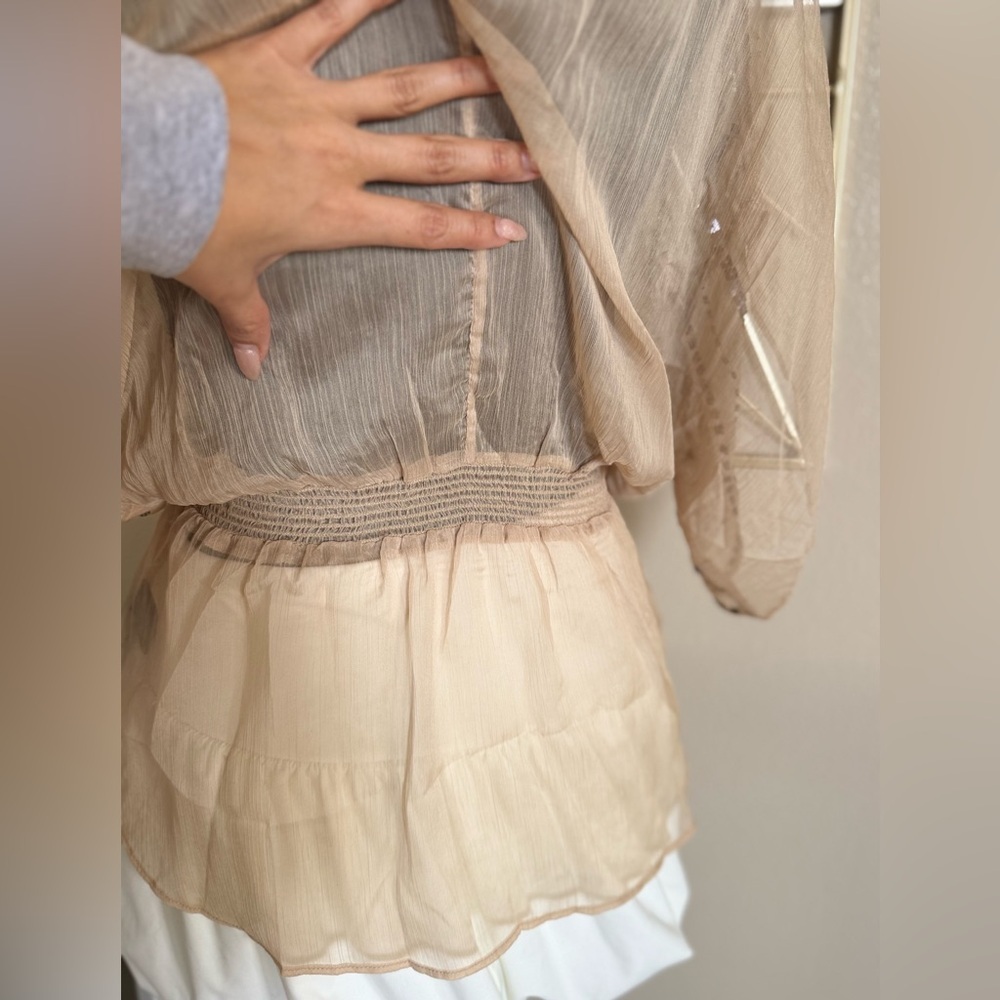 Y2K Beaded Sheer Batwing Blouse Champagne Gold | New Without Tags | Size S - Picture 8 of 14